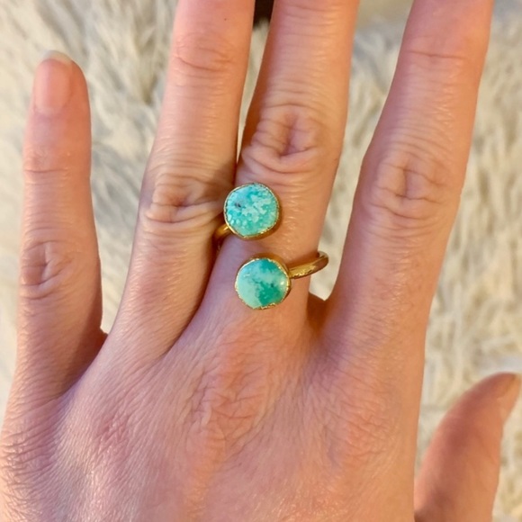Jewelry - Adjustable Gold & Turquoise Double Ring Boho